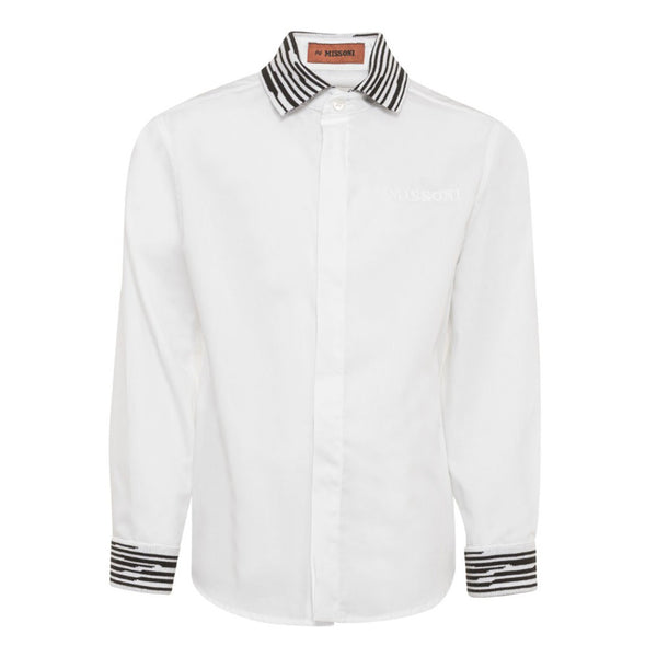Boys White Stripe-Detail Cotton Shirt