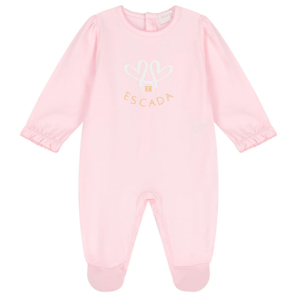 Baby Girls Pink Logo-Print Rompers