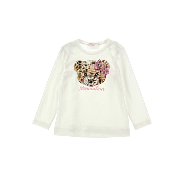 Girls Ivory Cotton Diamante Teddy T-Shirt