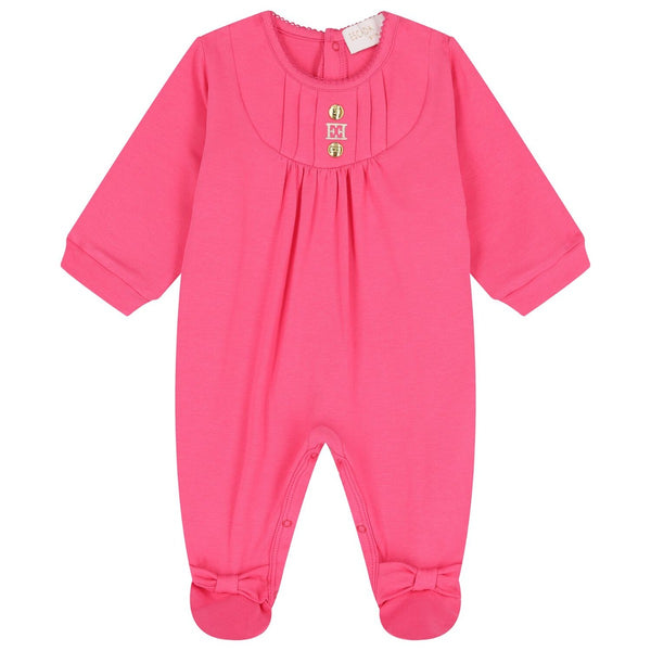 Baby Girls Pink Logo-Print Rompers