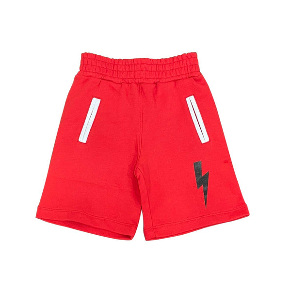 Boys Red Thunderbolt Print Shorts