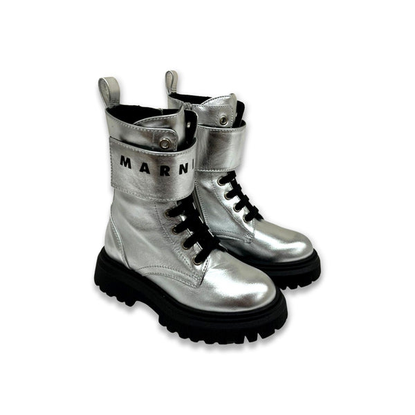 Girls Silver Boots With Wide Tread Sole