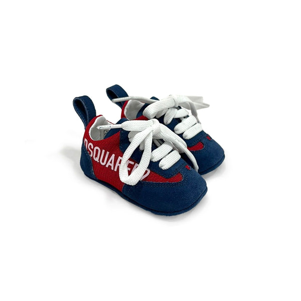 Kids Navy Blue & Red Logo-Patch Sneakers