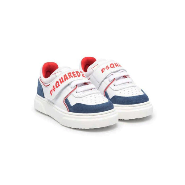 Boys White Logo-Print Leather Sneakers