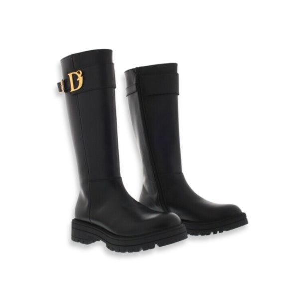 Girls Black Logo-Patch Boots