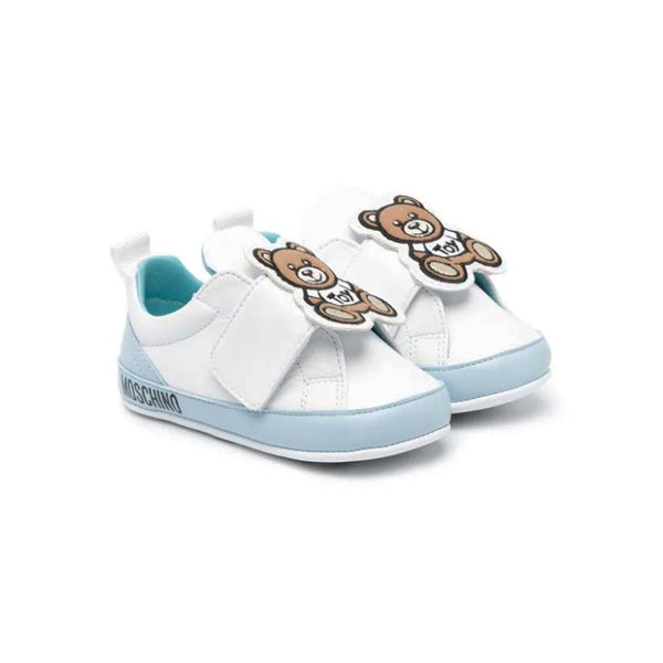 Red Teddy Bear-Patch Leather Crib Shoes