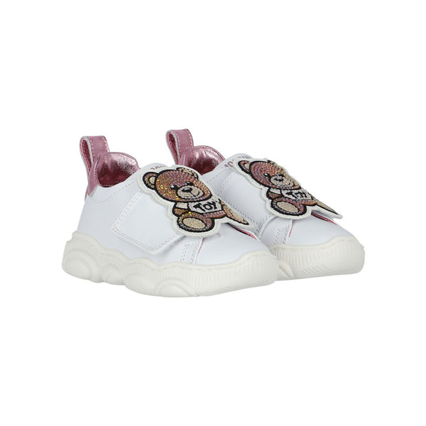 Girls White Embellished Teddy Logo Sneakers