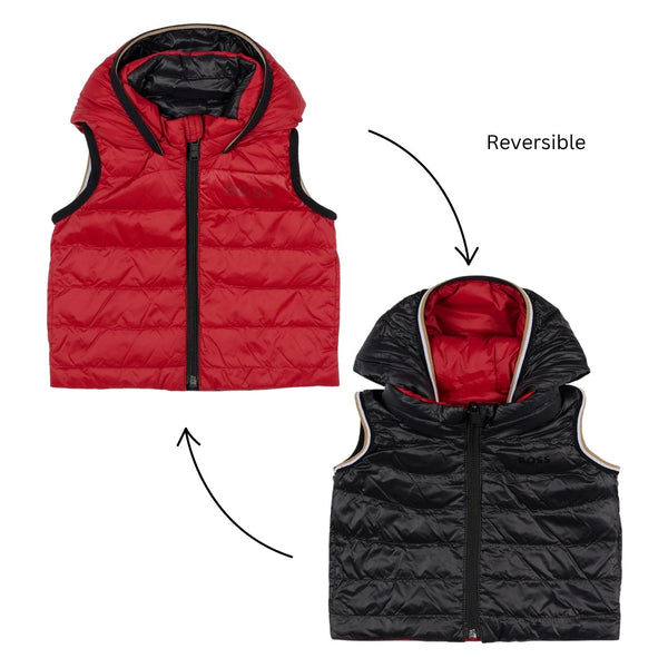 Boys Red & Black Reversible Hooded Vest Jacket