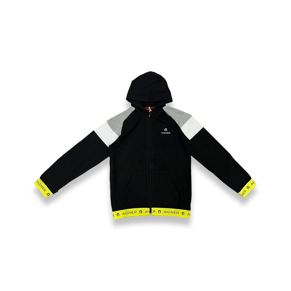 Boys Black Logo Print Zip Hoodie