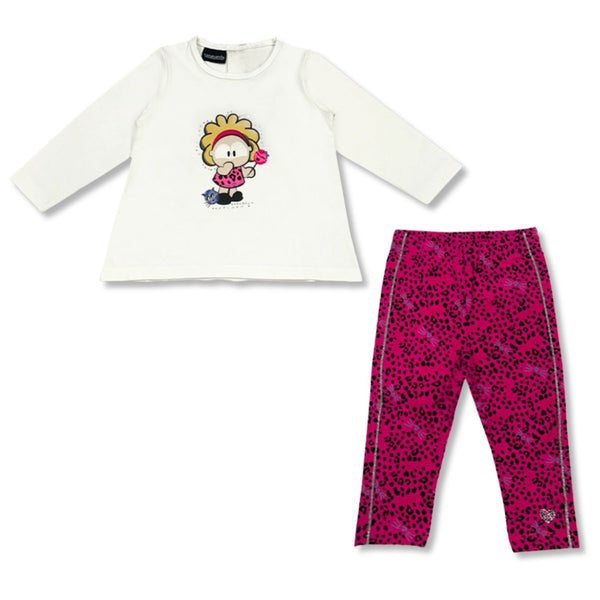 Girls White & Pink Graphic-Print Co-ord Sets
