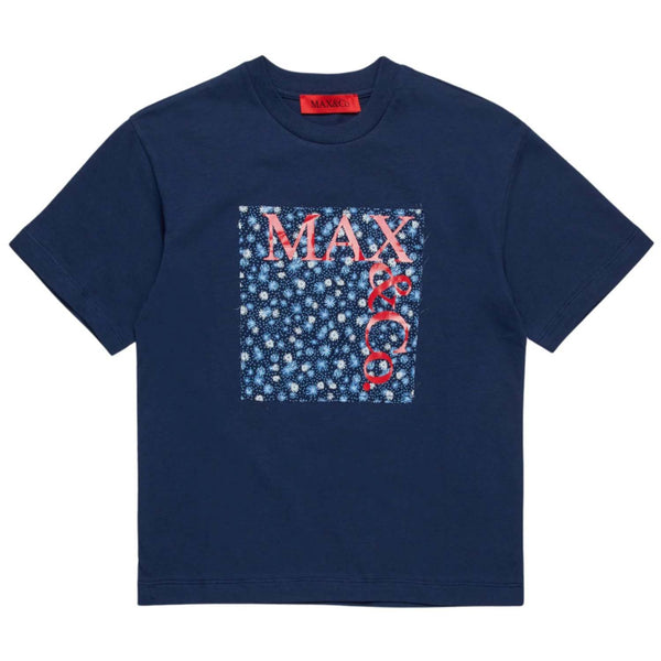 Girls Navy Blue Floral-Square T-Shirt