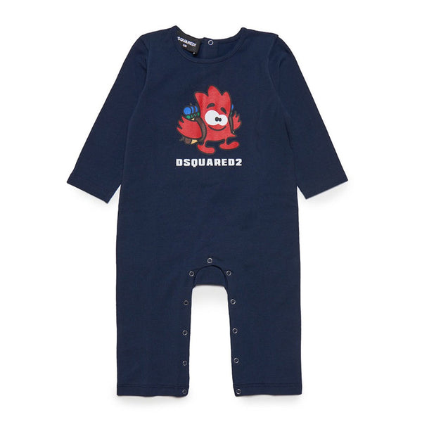 Baby Kids Navy Blue Tiny Leaf Print Romper