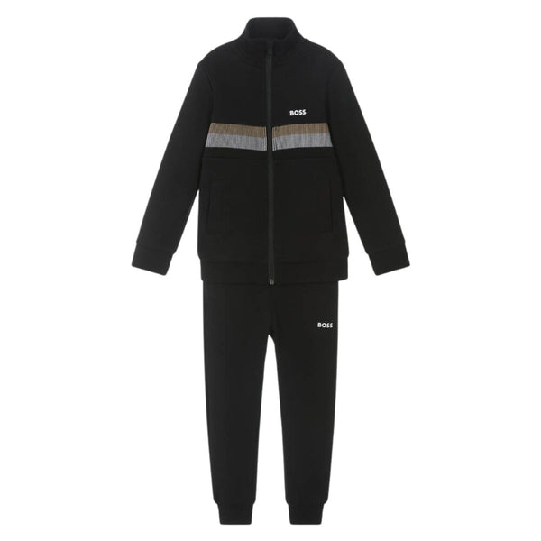 Boys Black Tricolour Stripe Tracksuit