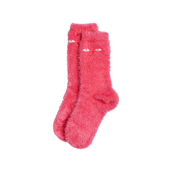 Girls Pink Cat Eyes Fuzzy Socks