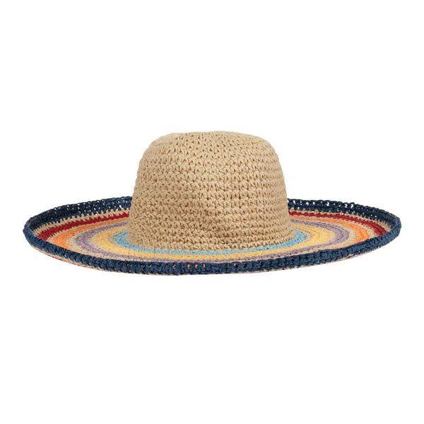 Girls Beige Rainbow Straw Hat