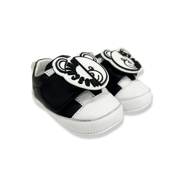 Baby Unisex White & Black Leather Pre-Walkers