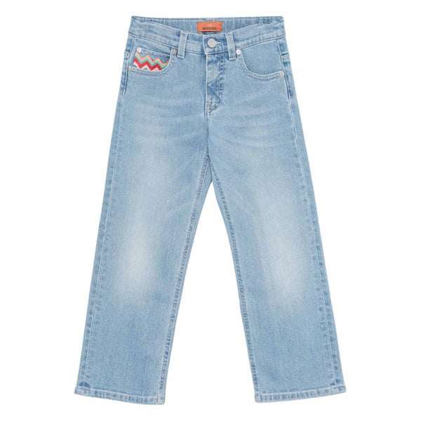 Girls Denim Blue Light Wash Wide-Leg Jeans