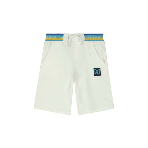Boys White Cotton Logo Shorts