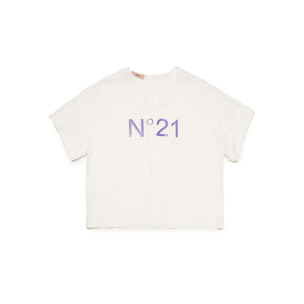 Girls White Crepe Crew-Neck T-Shirt