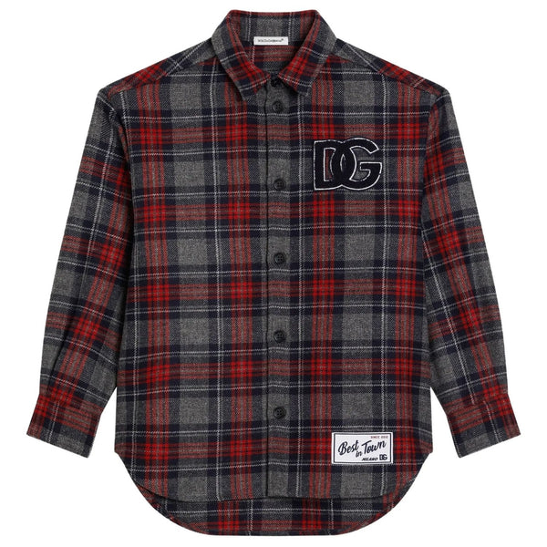 Boys Grey & Red Plaid-Check Shirt