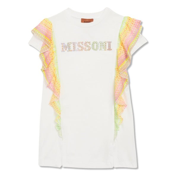 Girls White Cotton Ruffle T-Shirt Dress