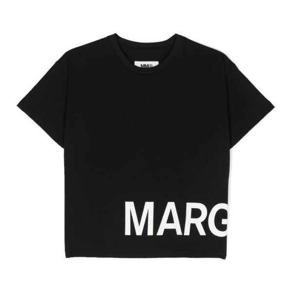 Girls Black Logo Print Cotton T-Shirt
