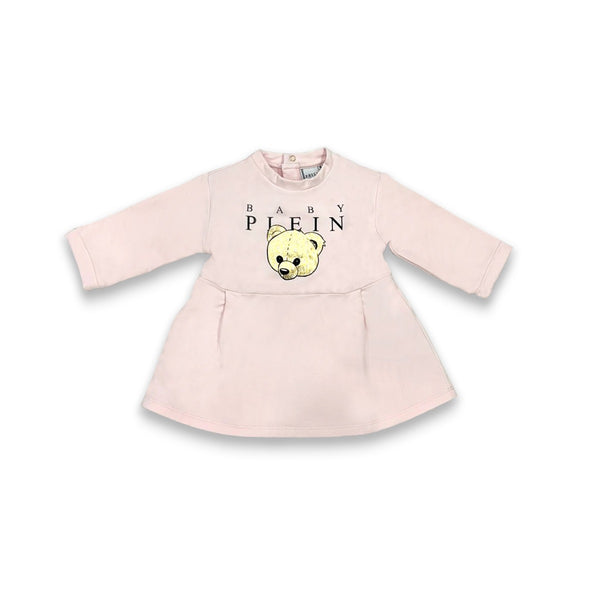 Baby Girls Pink Logo Print Full Sleeves Dress