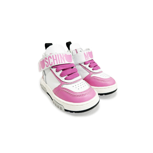Girls Pink & White Leather Trainers