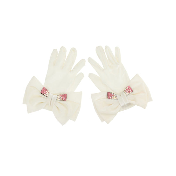 Girls Ivory Velvet Gloves