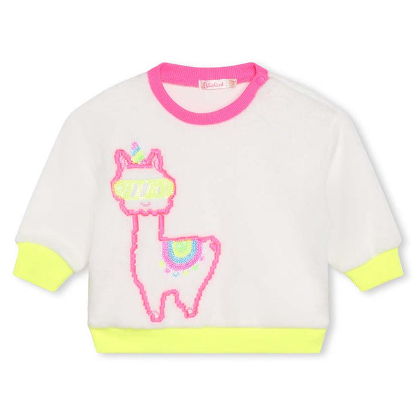 Girls White & Pink Llama Sweatshirt