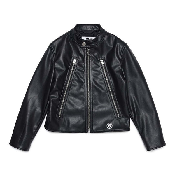 Black faux leather jacket with slanted zips