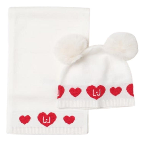 Girls White Logo Print Hat & Scarve Set