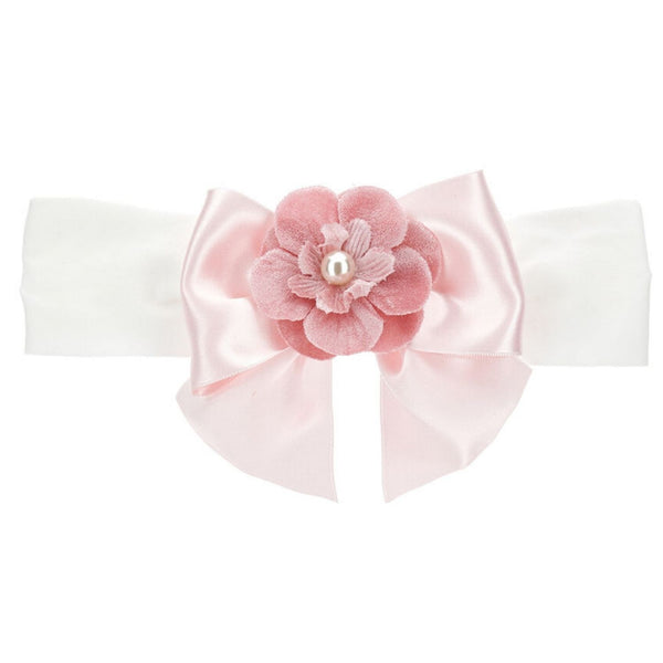 Girls White & Pink Bow Patch Headband