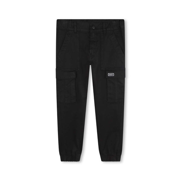 Boys Black Logo-Patch Cargo Trouser