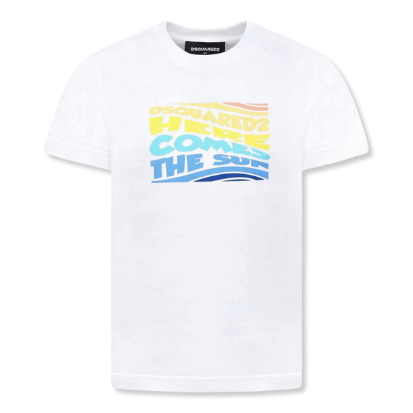 Boys White Logo-Print Cotton T-Shirt