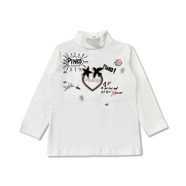 Girls White Heart-Print Cotton T-Shirt