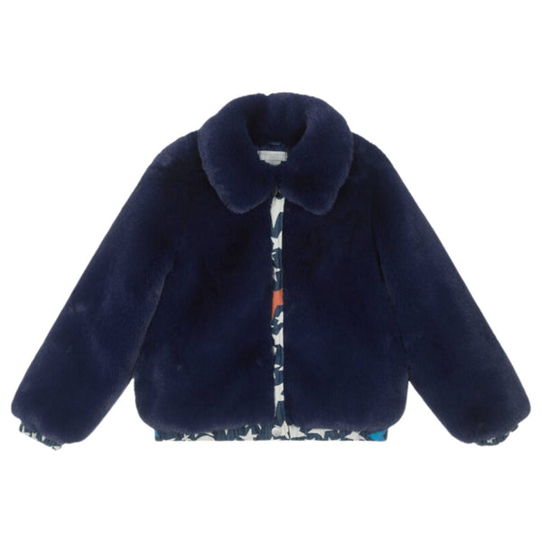 Girls Navy Blue Faux Fur Denim Star Trim Jackets