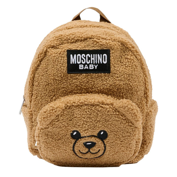 Unisex Brown Teddy Bear Logo-Patch Backpack