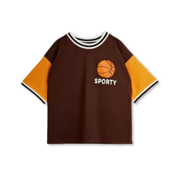Boys Brown Basketball Mesh T-Shirt