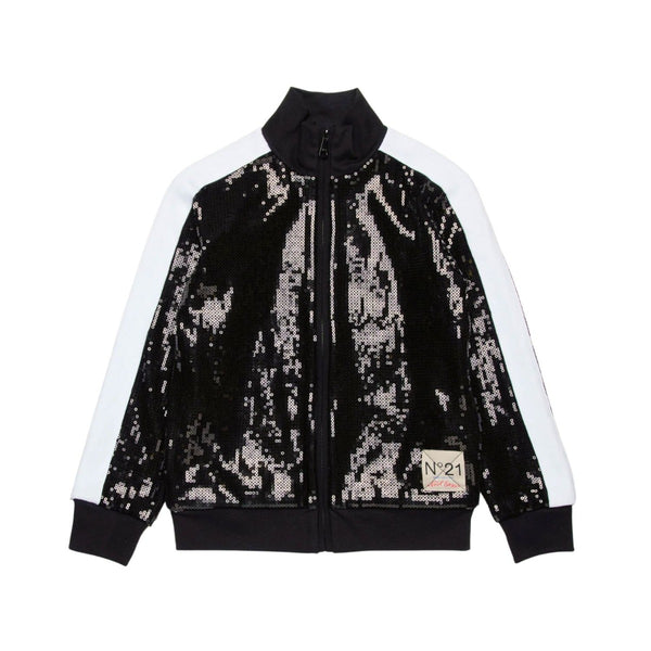 Unisex Black Full-Zip Sequined Sweatshirt