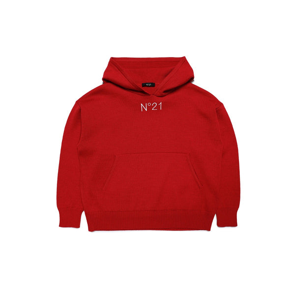 Boys Red Wool-Blend Hoodie With Fleece Insert