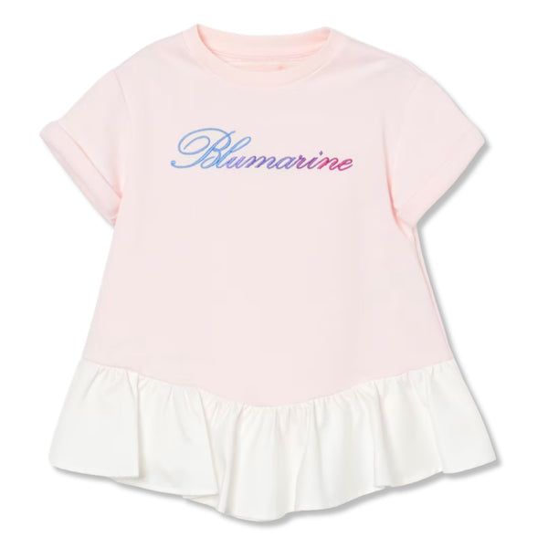 Girls Pink & White Logo-Embroidery Dress