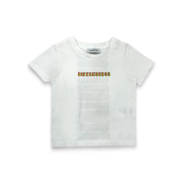 Kids White Logo Print Half Sleeves T-Shirt