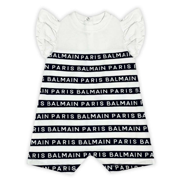 Baby Girls White & Black Stripes Romper