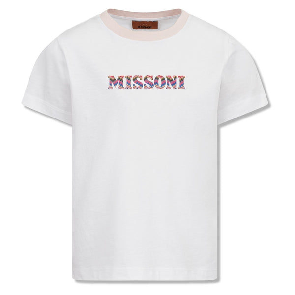 Girls White Zig-Zag Logo-Print T-Shirt