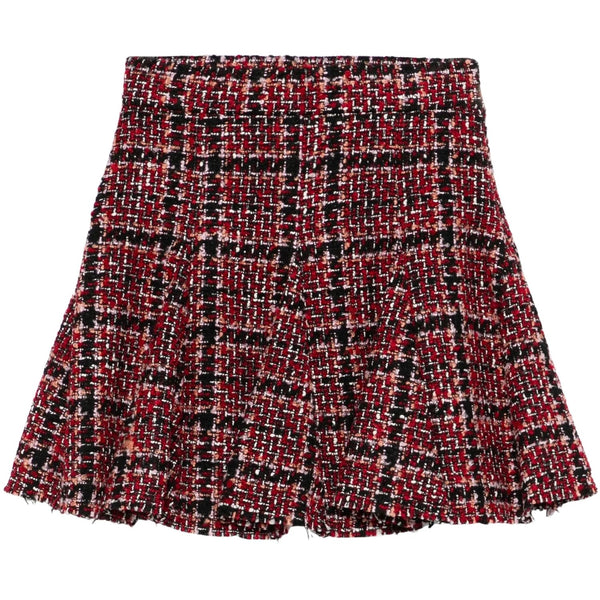 Girls Red Knitted Waist Logo-Patch Skirts