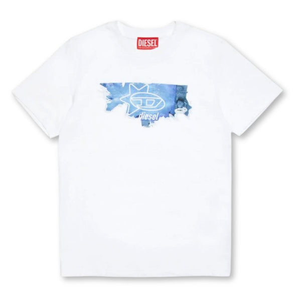 Boys White Logo-Print Cotton T-Shirt