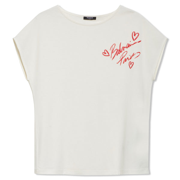 Girls White White Logo Script T-Shirt