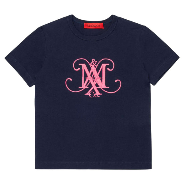 Girls Blue Embroidered-Logo T-Shirt