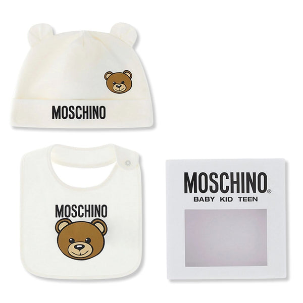Baby Unisex White Logo-Print Bib & Hat Set